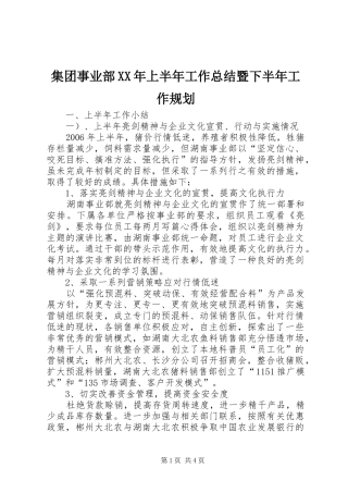 集团事业部XX年上半年工作总结暨下半年工作规划 