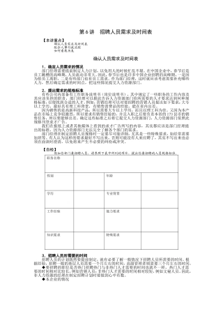 招聘人员需求及时间表