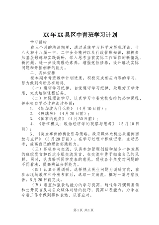 XX年XX县区中青班学习计划 