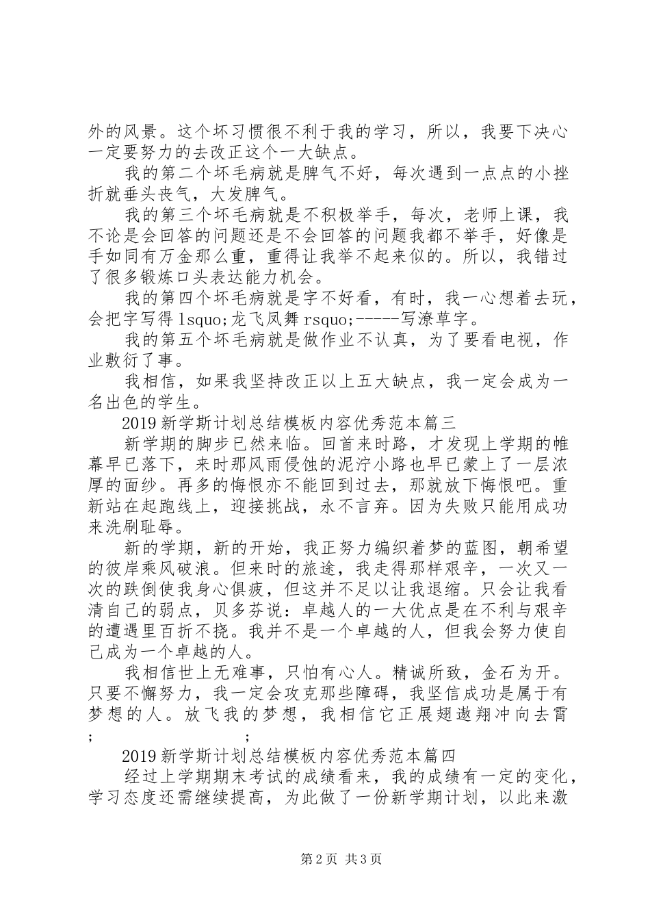 20XX年新学斯计划总结模板内容优秀范本_第2页