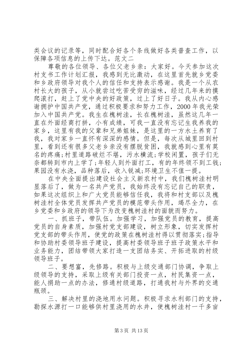 村支书工作计划 _第3页