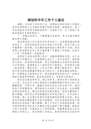 规划科半年工作个人鉴定 