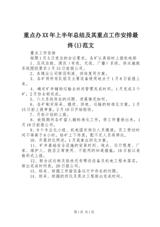 重点办XX年上半年总结及其重点工作安排最终范文