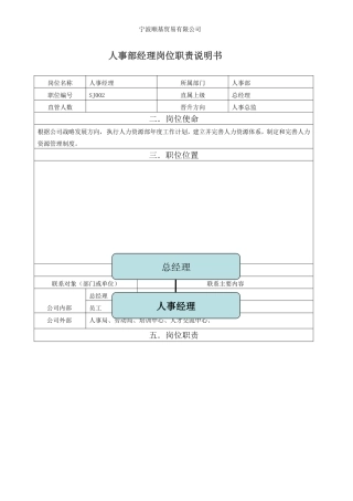 人事经理岗位职责说明书