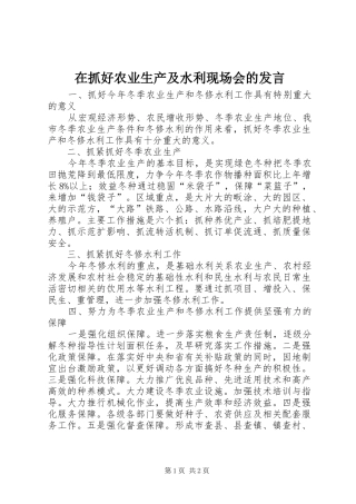 在抓好农业生产及水利现场会的发言