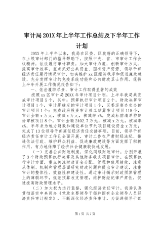 审计局201X年上半年工作总结及下半年工作计划
