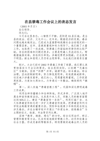 在县禁毒工作会议上的表态发言