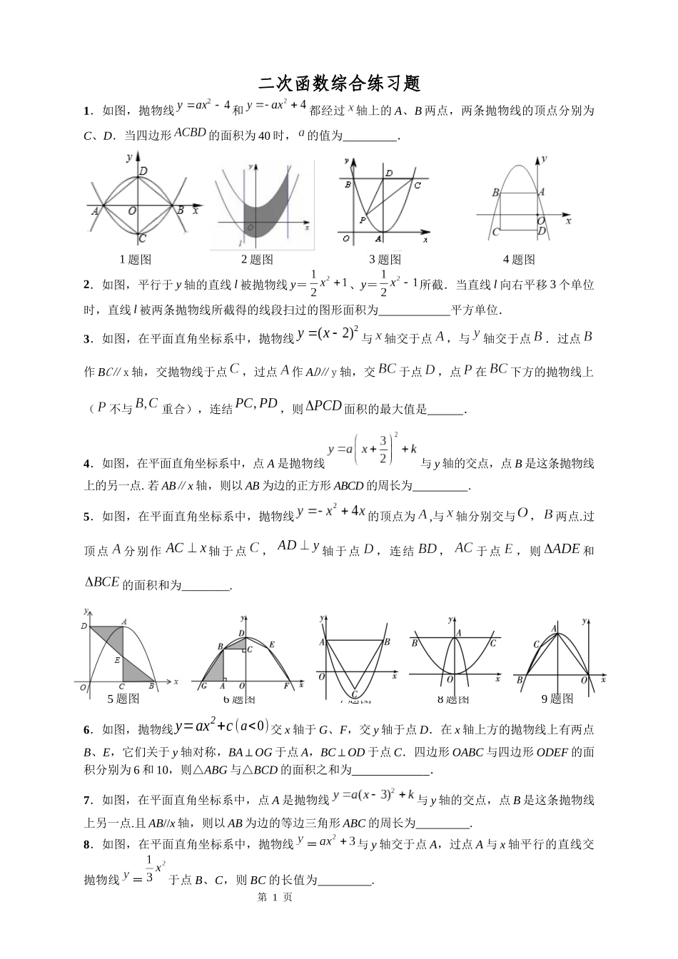 二次函数综合练习题_第1页