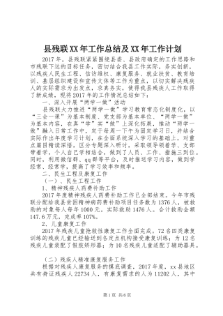 县残联XX年工作总结及XX年工作计划 