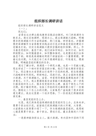 组织部长调研讲话