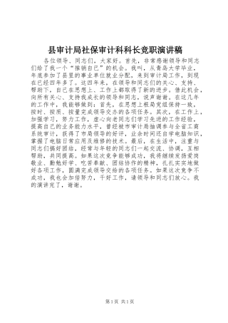 县审计局社保审计科科长竞职演讲稿