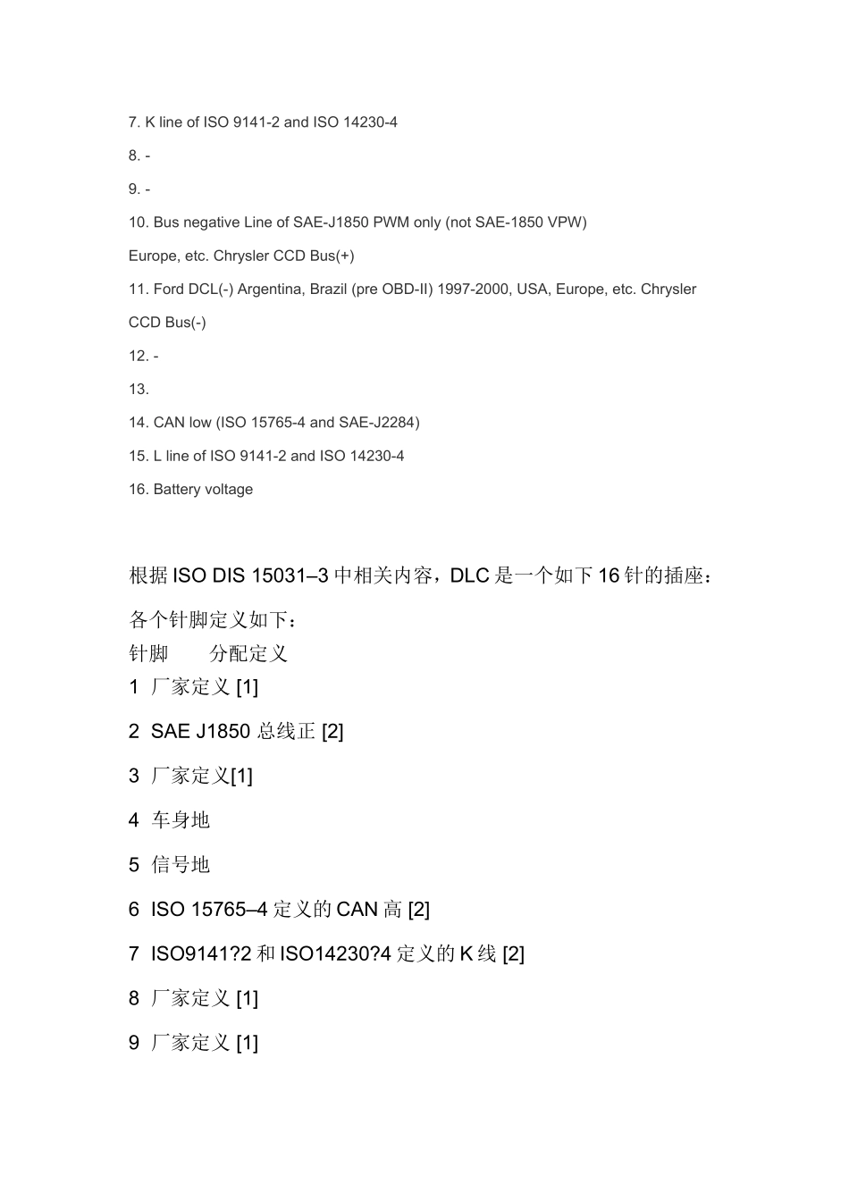 汽车标准OBDⅡ(自诊断接头)针脚定义_第2页