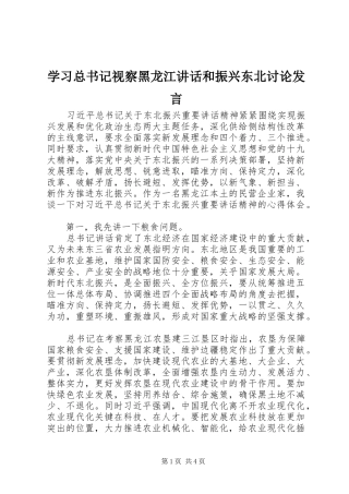 学习总书记视察黑龙江讲话和振兴东北讨论发言