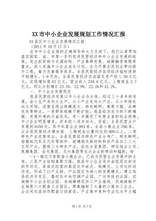 XX市中小企业发展规划工作情况汇报 