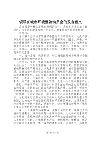 领导在城市环境整治动员会的发言范文
