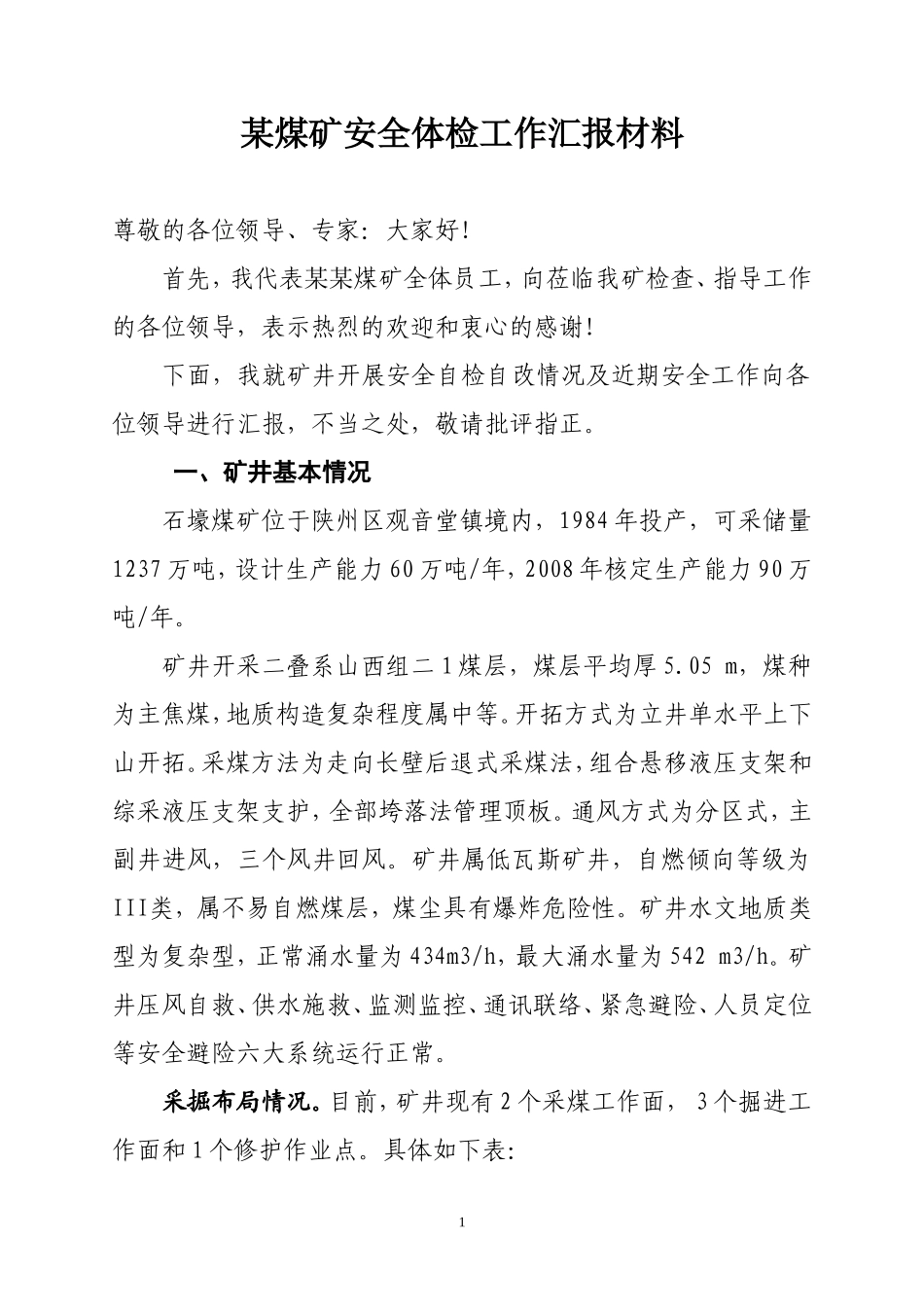 煤矿安全体检工作汇报材料4_第1页