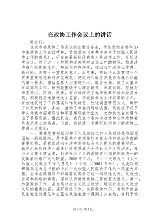 在政协工作会议上的讲话