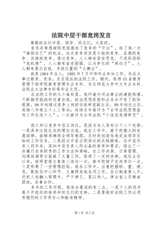 法院中层干部竞岗发言