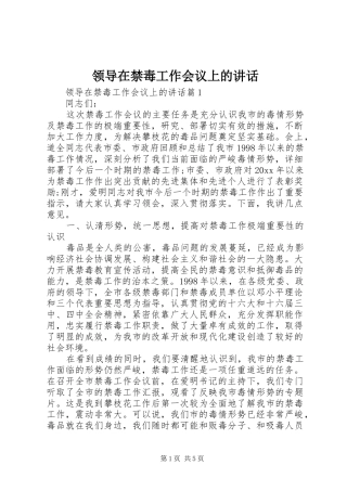 领导在禁毒工作会议上的讲话