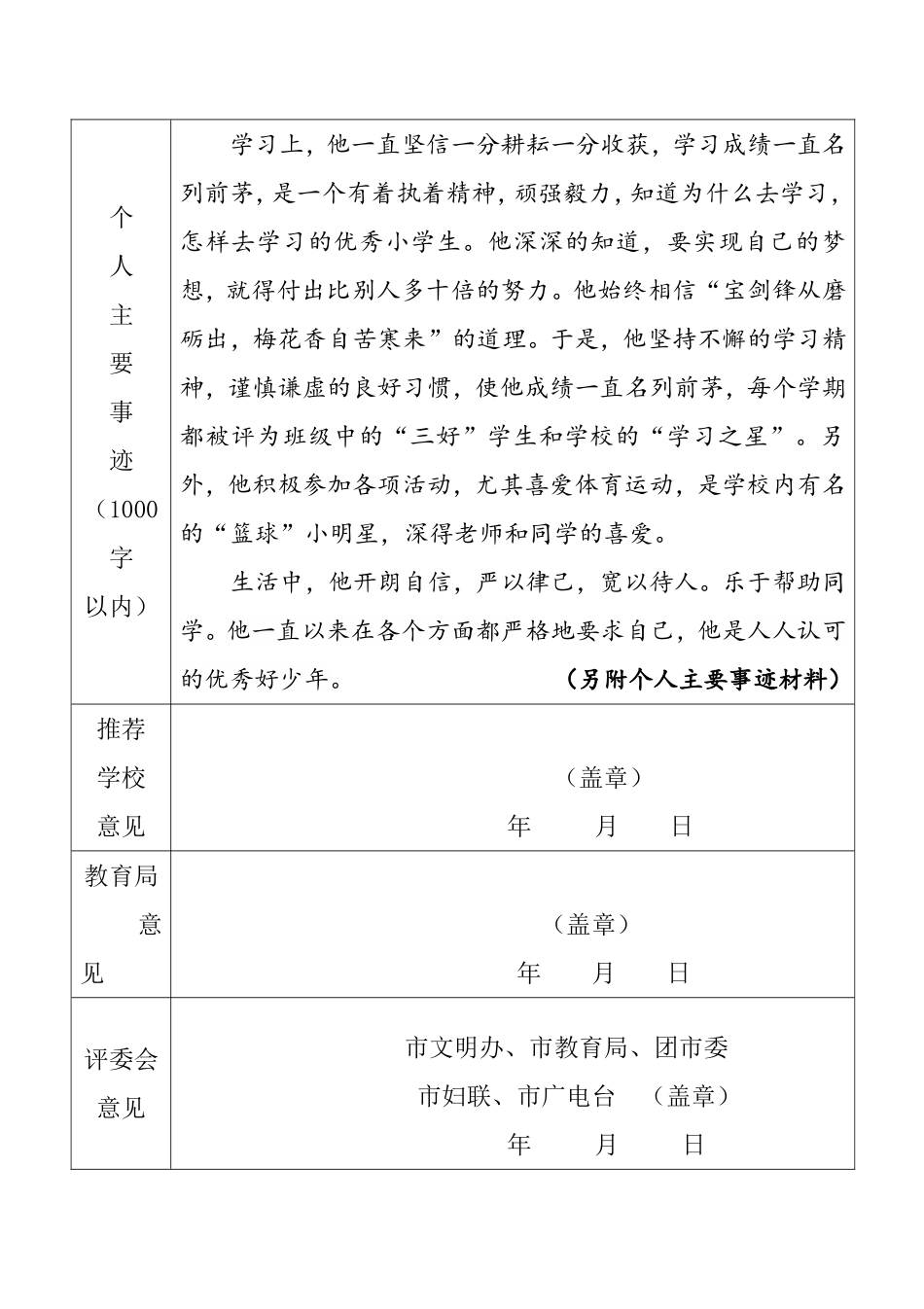 美德少年候选人推荐表_第2页