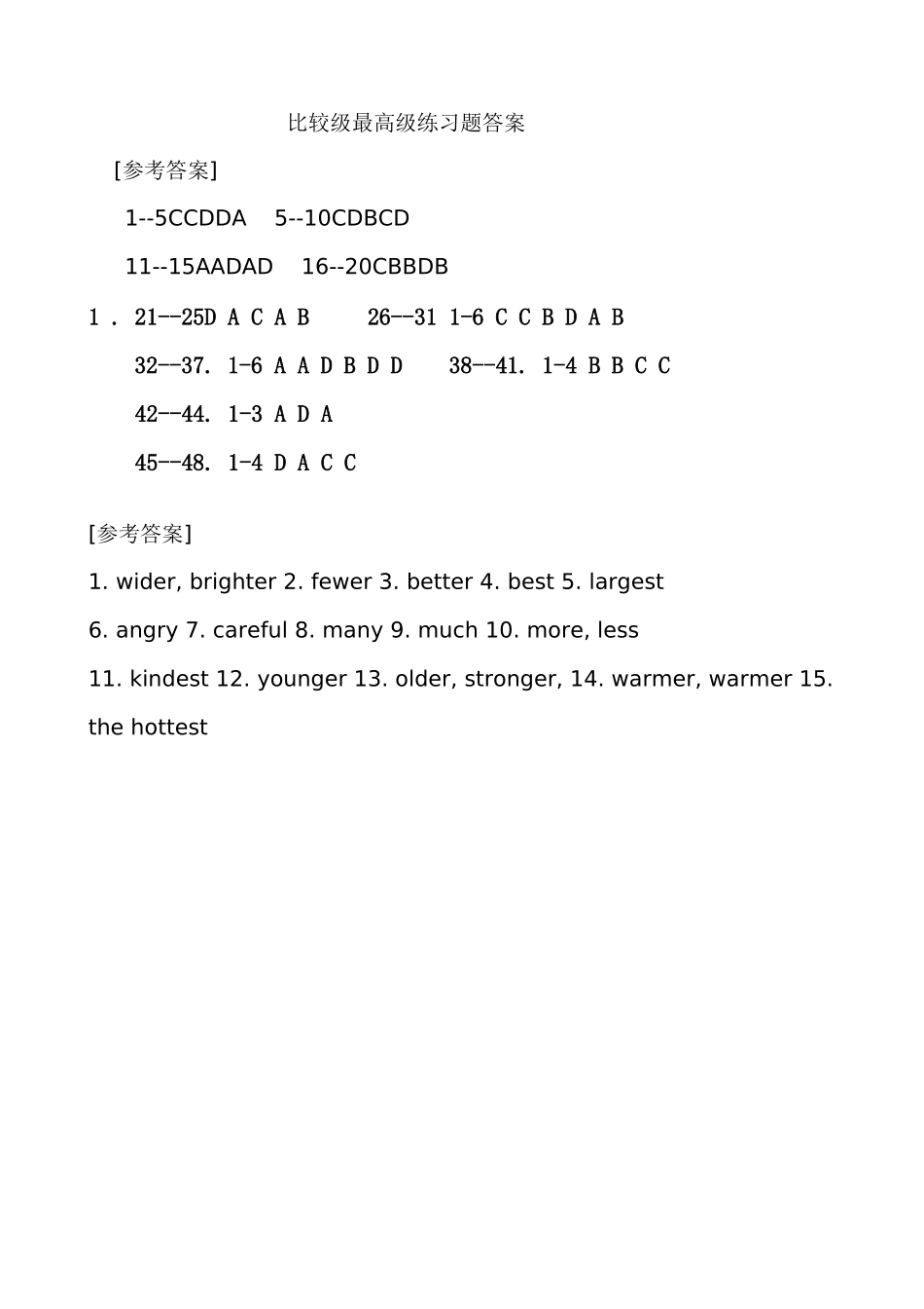 比较级最高级练习题答案_第1页