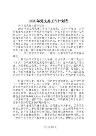 20XX年党支部工作计划表 (3)