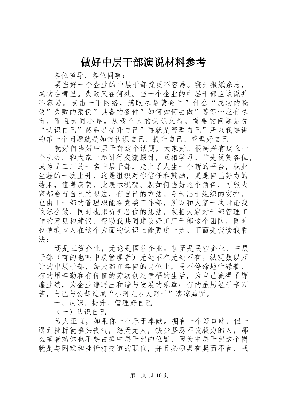 做好中层干部演说材料参考_第1页