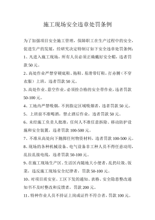 施工现场安全违章处罚条例