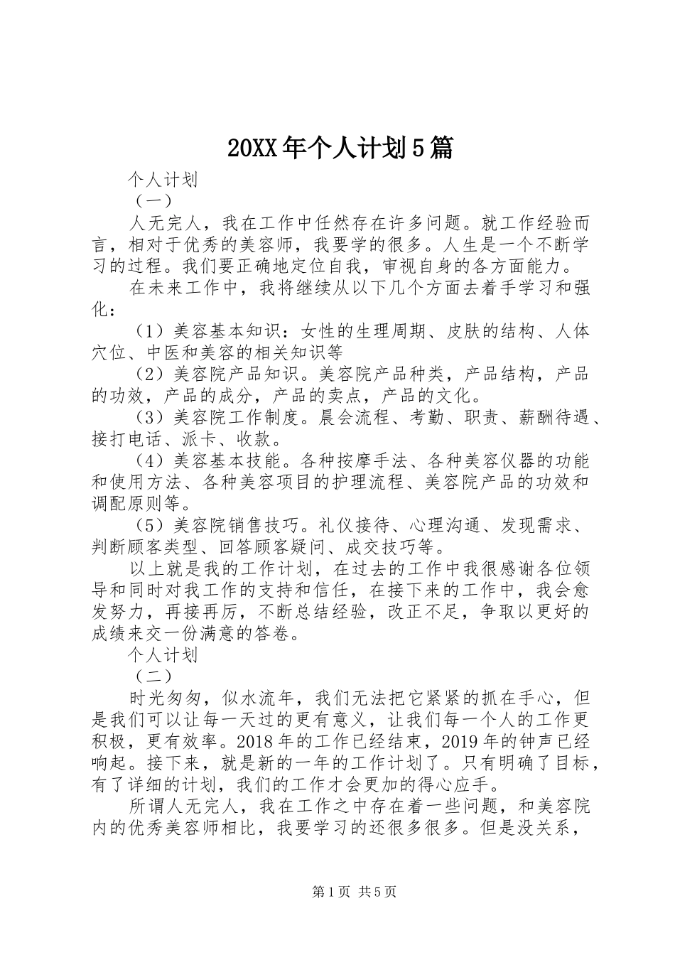 20XX年个人计划5篇_第1页