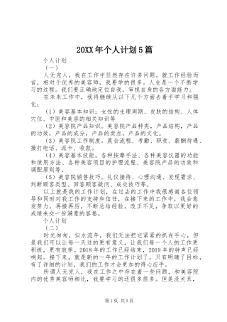 20XX年个人计划5篇
