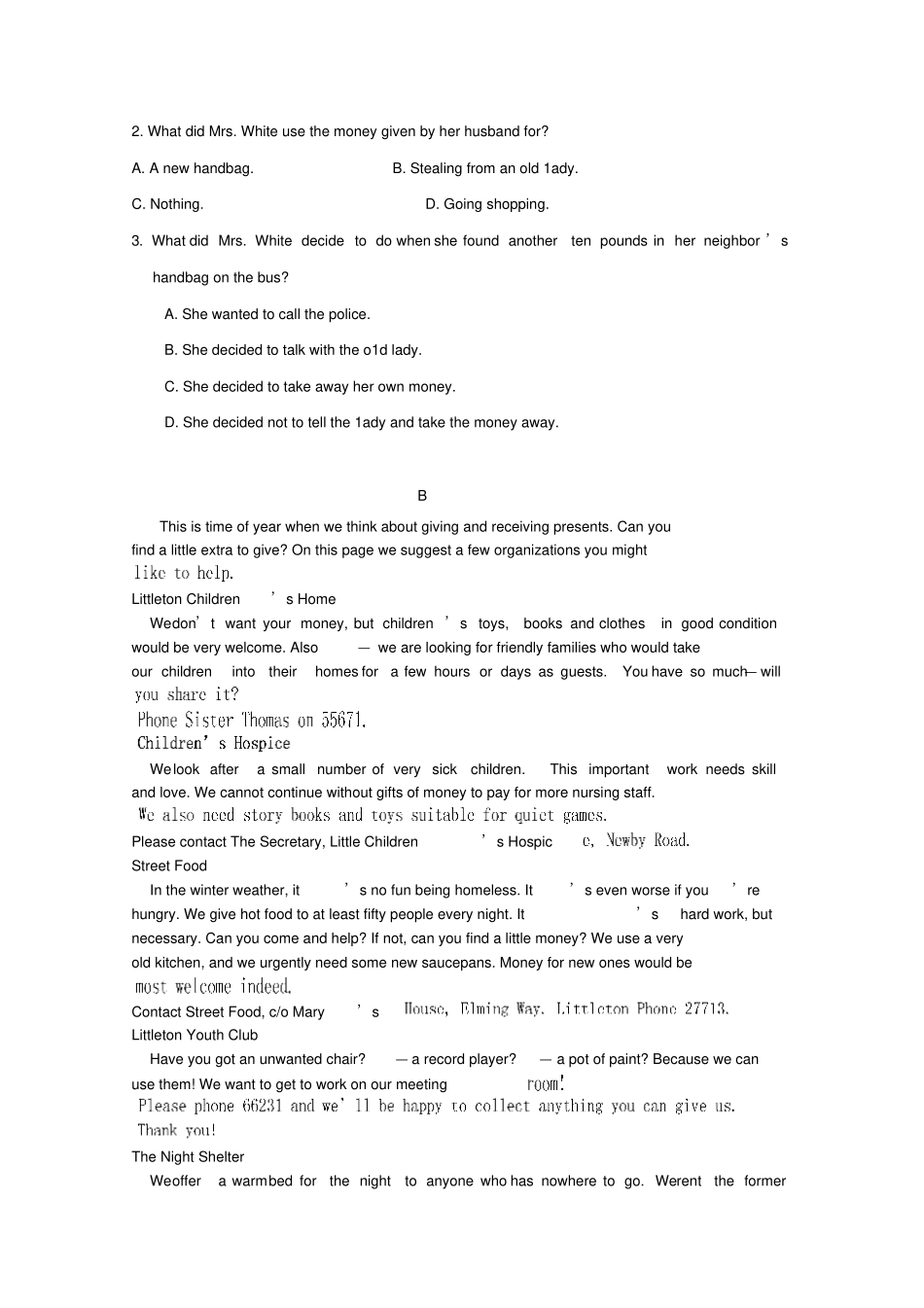 人教版高中英语必修一高一英语寒假作业一_第2页