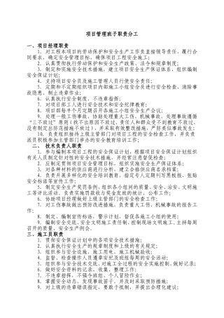 项目管理班子职责分工