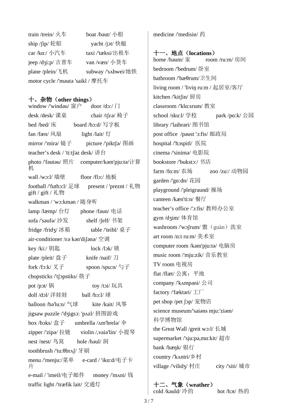 人教版小学英语单词分类汇总(带音标)_第3页