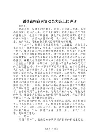 领导在招商引资动员大会上的讲话