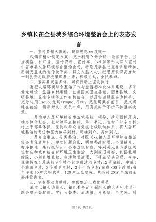 乡镇长在全县城乡综合环境整治会上的表态发言