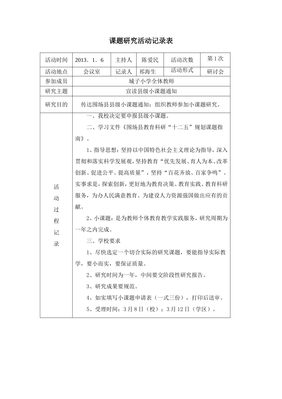 课题研究活动记录表_第1页