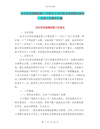 全区劳动保障监察工作意见与全区医改进展情况报告