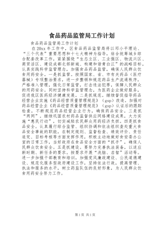食品药品监管局工作计划 