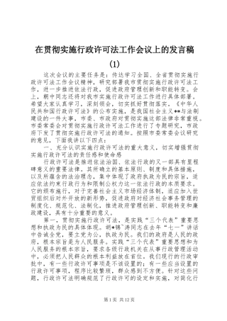 在贯彻实施行政许可法工作会议上的发言稿(1)