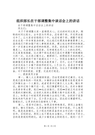 组织部长在干部调整集中谈话会上的讲话