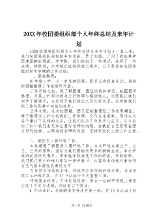 20XX年校团委组织部个人年终总结及来年计划