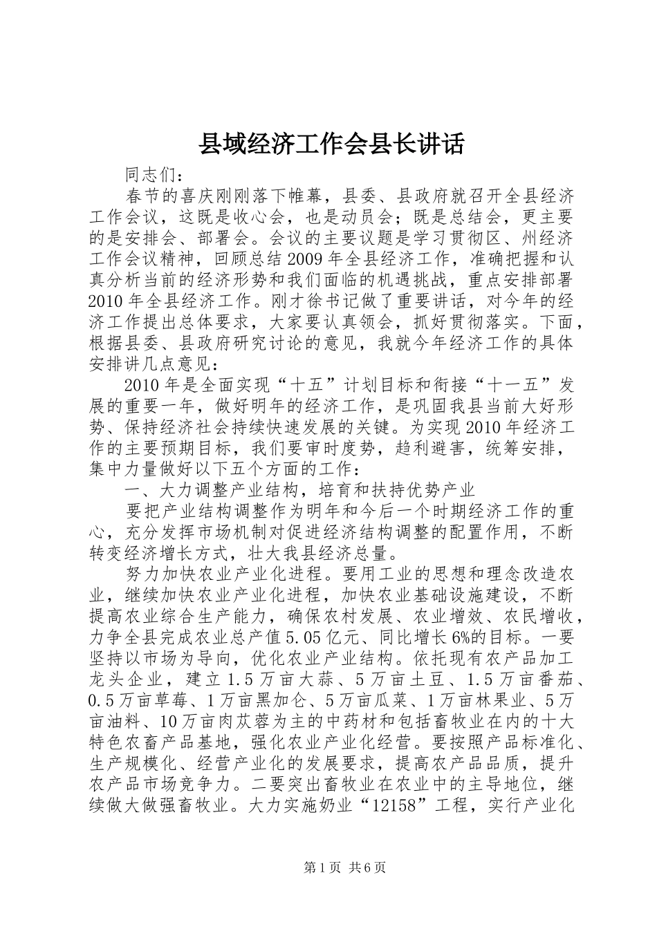 县域经济工作会县长讲话_第1页
