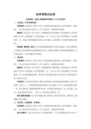 化工设备保养周期及标准