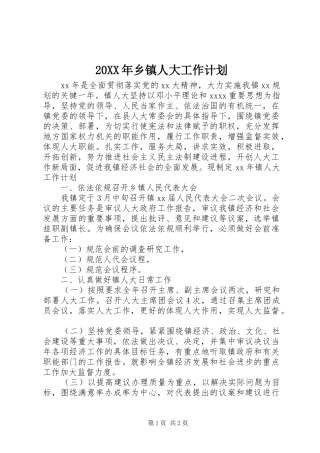 20XX年乡镇人大工作计划