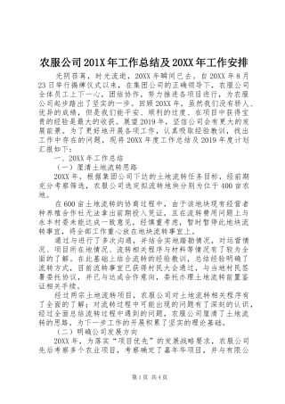 农服公司201X年工作总结及20XX年工作安排