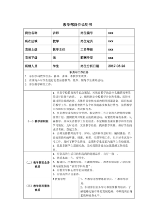 教学部岗位说明书