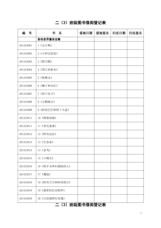 二(3)班级图书借阅登记表
