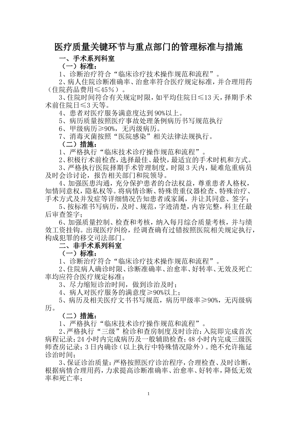 医疗质量关键环节与重点部门的管理标准与措施_第1页