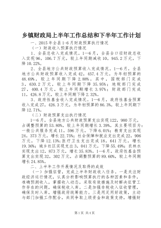 乡镇财政局上半年工作总结和下半年工作计划 