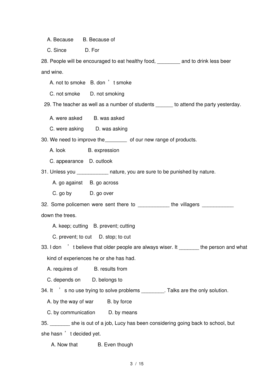 人教版高中英语必修三Unit4能力综合练习_第3页